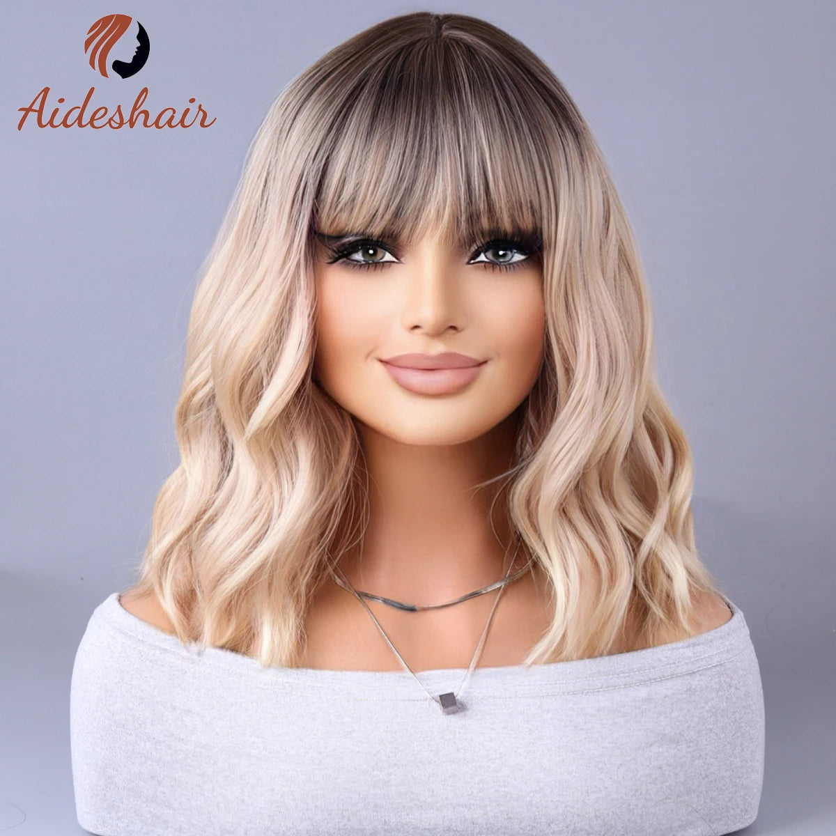 Synthetic wig 2023 New Internet celebrity style with fringe gradually light gray wigs European and American