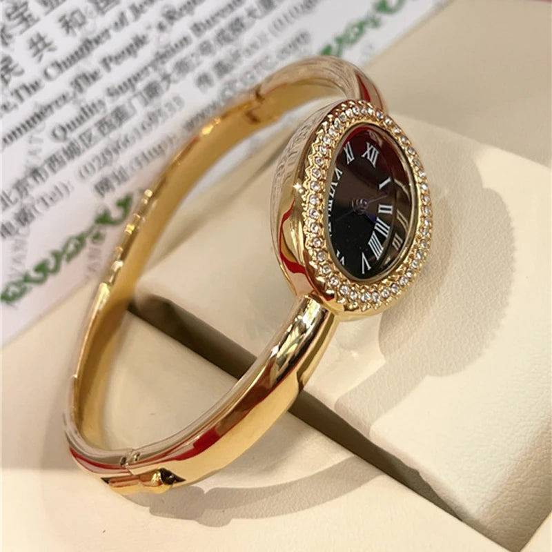 Fashion Brand Wrist Watches Woman Girl Oval Diamond Crystal Bracelet Style Quartz Steel Metal Band Luxury Clock CA192