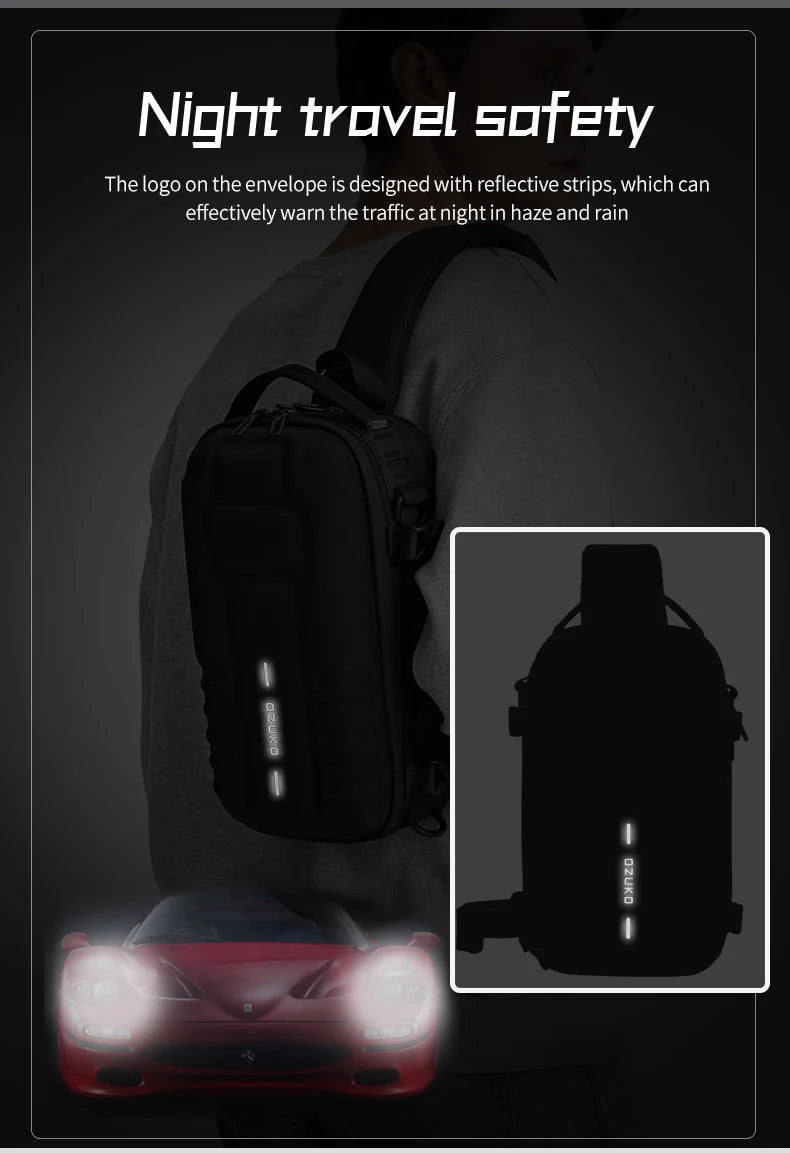 OZUKO Hard Shell Fashion Men Chest Bag Outdoor Sports Tactical Male Sling Shoulder Bag Large Capacity Waterproof Crossbody Bags