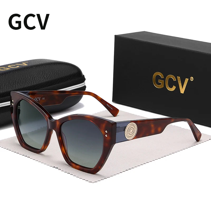 GCV Brand Acetate Appearance Patent Design Women's Butterfly Rectangular Triangle Polarized Sunglasses UV400 Fashion