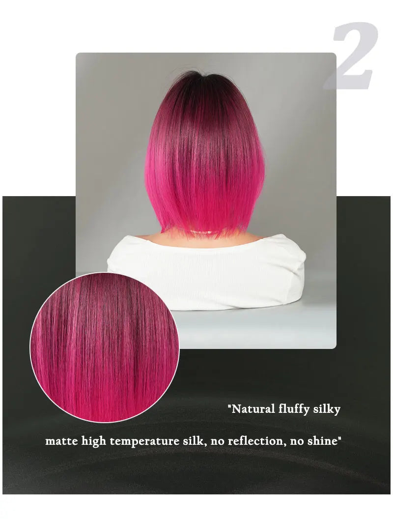 NAMM Rose Pink Short Wig for Women Daily Party Overhead Dyeing Black Natural Synthetic Lavender Heat Resistant Straight Wigs