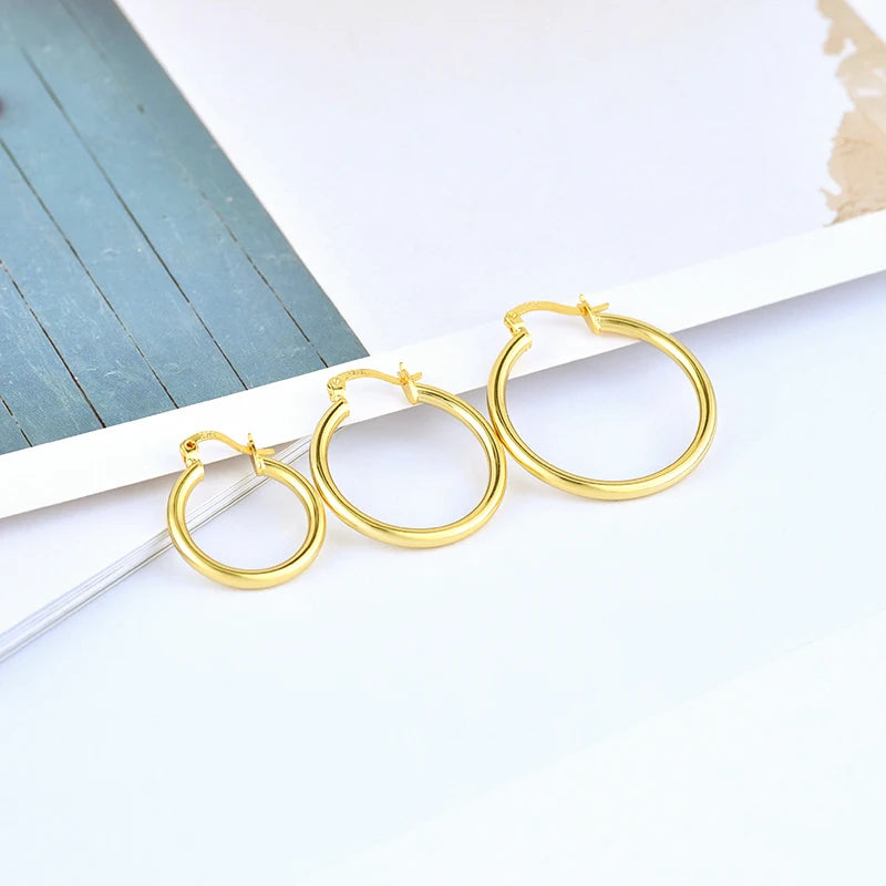 925 Sterling Silver 6mm 8mm 10mm Classic Round Gold Huggie Hoop Earrings for Women Men Tiny Huggie Rock Earrings Jewelry Gifts