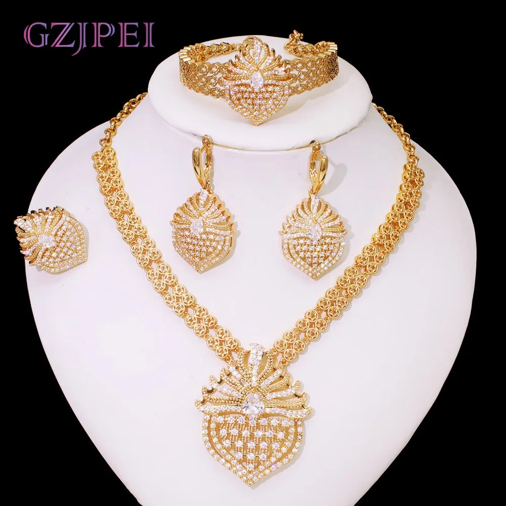GZJPEI 4Pcs/Set Cubic Zirconia Bridal Jewelry Set Dubai Nigeria Wedding Gift White Crystal Zircon Women Sets 2025 Trendy New
