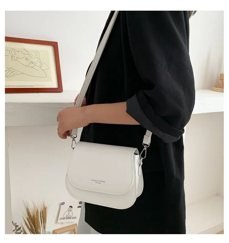 Trendy Saddle Shoulder Bag Women PU Leather Crossbody Bag Simple Solid Color Flap Messenger Bag Fashion Handbags Pouch