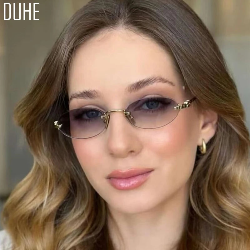 Frameless Oval Personality Sunglasses Luxury Brand Ins Style Summer Sun Protection Sunglasses High-End Fashion Sunglasses UV400