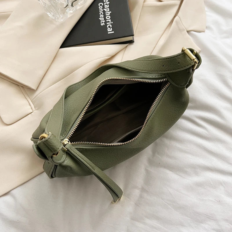 LEFTSIDE Shoulder Side Bags For Women Leather Female New 2025 Spring Trend Fashion Saddle Bag Green Handbags And Purses