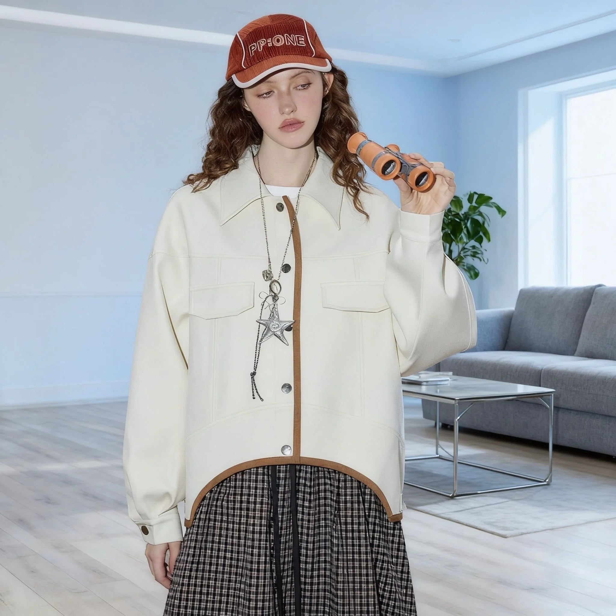 Women's Color Block Long Sleeve Coat Asymmetrical Hem Jacket Turn Down Collar Fashion Outerwear Autumn Casual Style New Arrivals