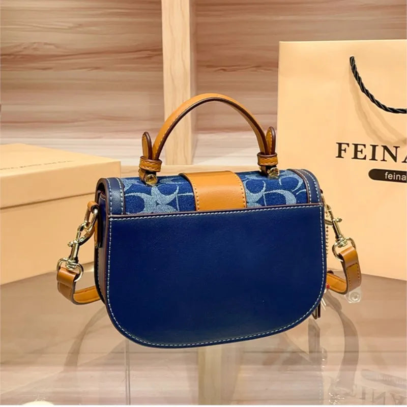 Ladies' handbag, light luxury retro denim canvas bag, fashionable 2025 new style saddle bag, high-end single shoulder crossbody