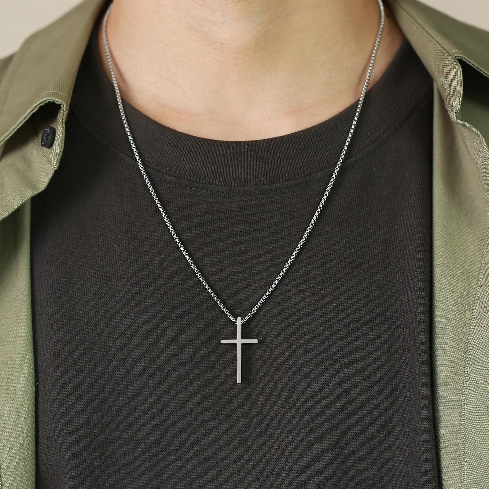Trendy Cross Necklace for Men Boys,Simple Stainless Steel Cross Pendant Necklaces,Male Jewelry Sets