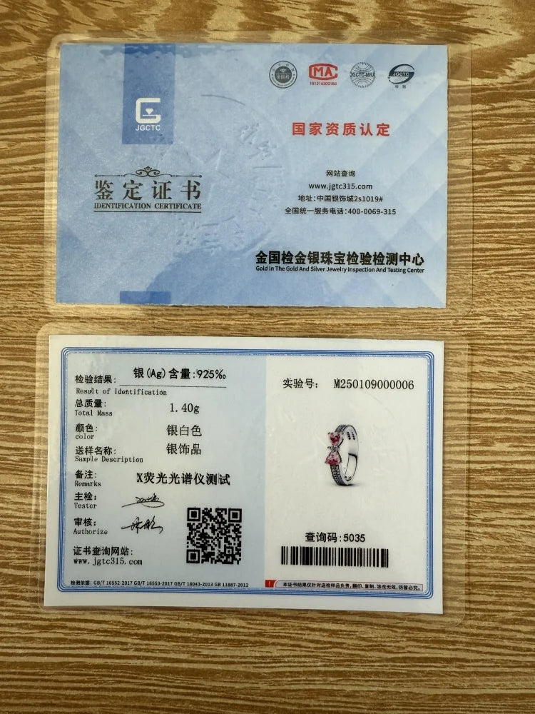 Original 925 Sterling Silver Colorful Bow Set Necklace Ring Earring Crystal For Women Valentine's Birthday Gift DIY Jewellery