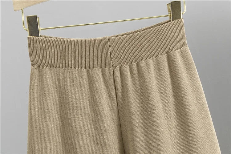 Women Elegant Knitted 2 Piece Sets Korean Knit Single Breasted Sweater Cardigan Tops Conjuntos High Waist Wide Leg Pants Outfit