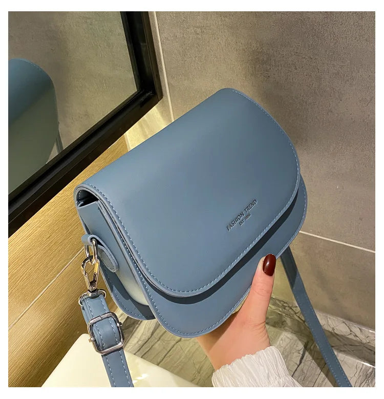 Trendy Saddle Shoulder Bag Women PU Leather Crossbody Bag Simple Solid Color Flap Messenger Bag Fashion Handbags Pouch