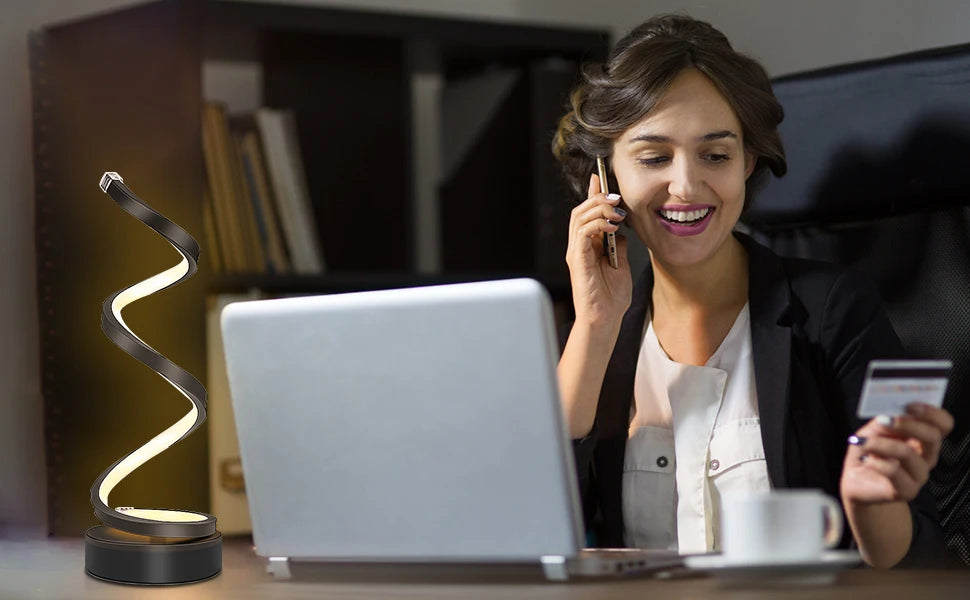 EISSLOLY Bedroom Bedside Table Lamp, Dimmable, Small Spiral Decorative Lamp for Home Office, Modern Nightstand Lamp.