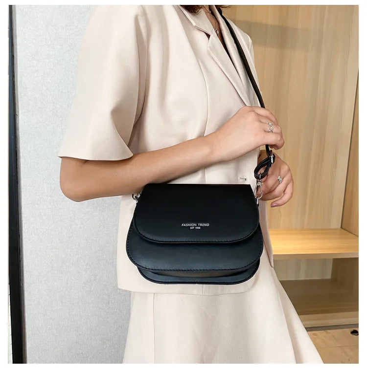 Trendy Saddle Shoulder Bag Women PU Leather Crossbody Bag Simple Solid Color Flap Messenger Bag Fashion Handbags Pouch