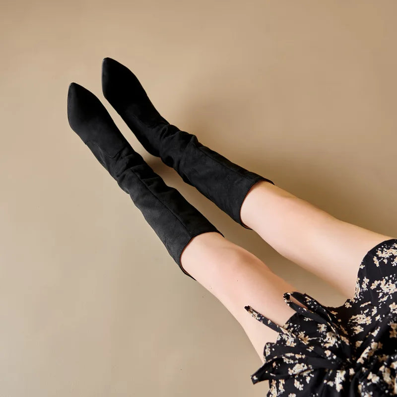 Street Style Pointy Toe Long Boots Women Stiletto Heels 8CM High Heel Winter Sexy Woman Shoes Female Suede High Boots Size 35-46
