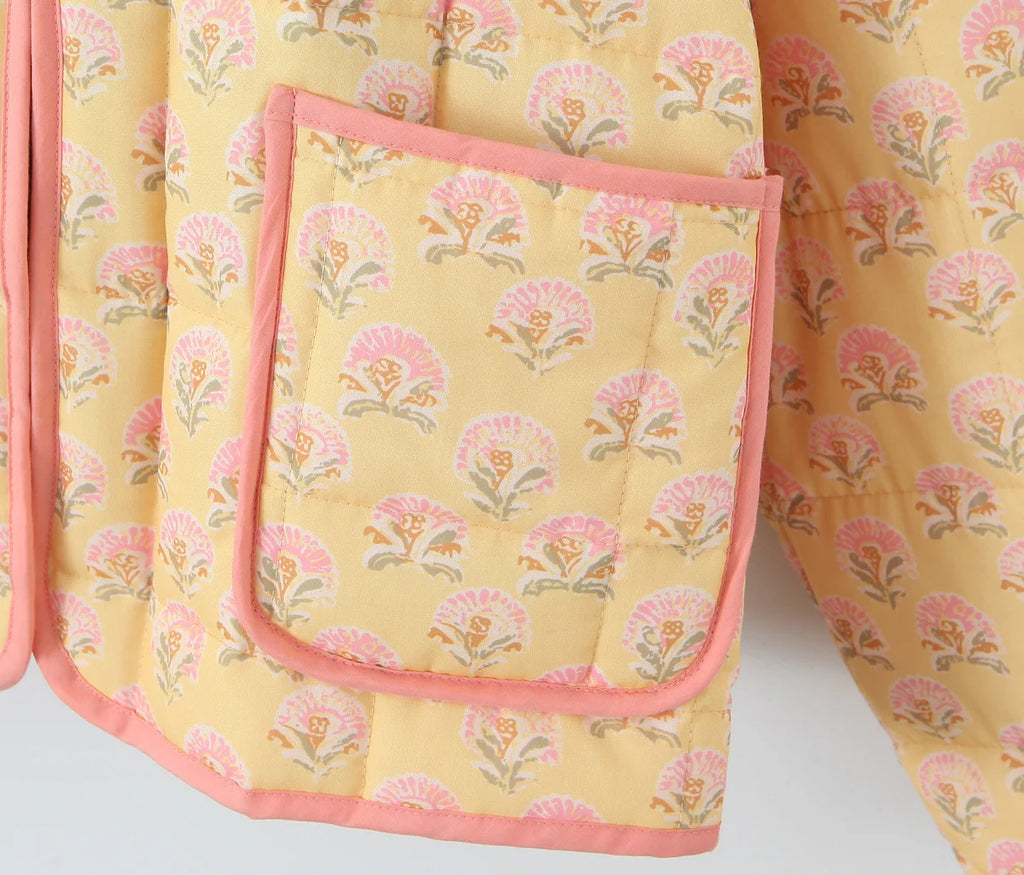 Print Quilted Cotton Jacket Women Fashion Long Sleeved High Neck Coats Female Single Breasted Loose Coat Autumn New Outerwear