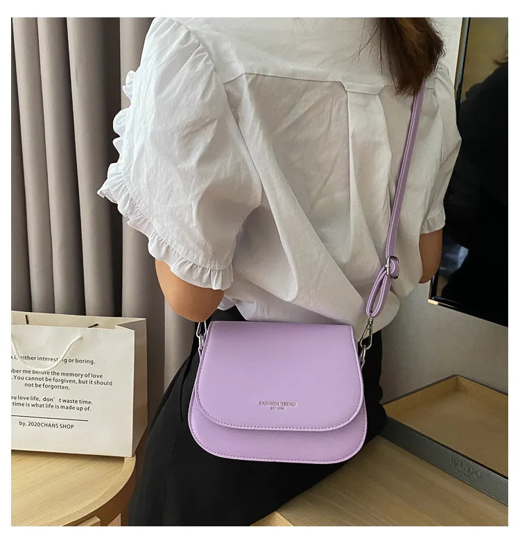 Trendy Saddle Shoulder Bag Women PU Leather Crossbody Bag Simple Solid Color Flap Messenger Bag Fashion Handbags Pouch