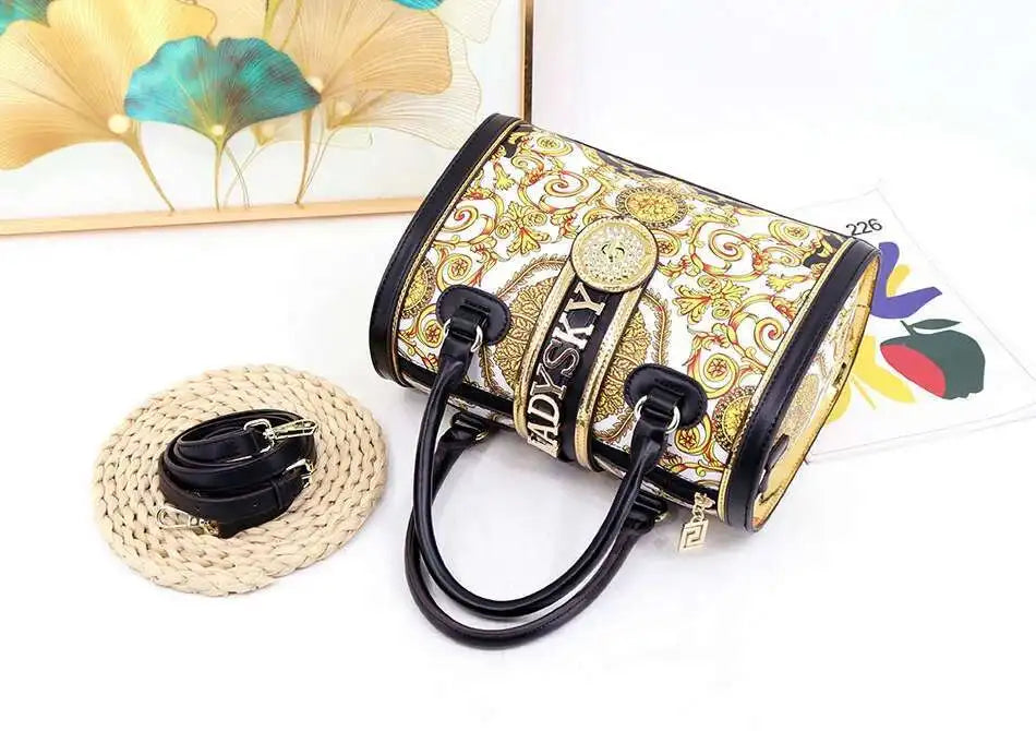 VM FASHION KISS new Top handle bag Jungle print Large-capacity Boston Handbags Women's Totes Microfiber Messenger Shoulder Bag