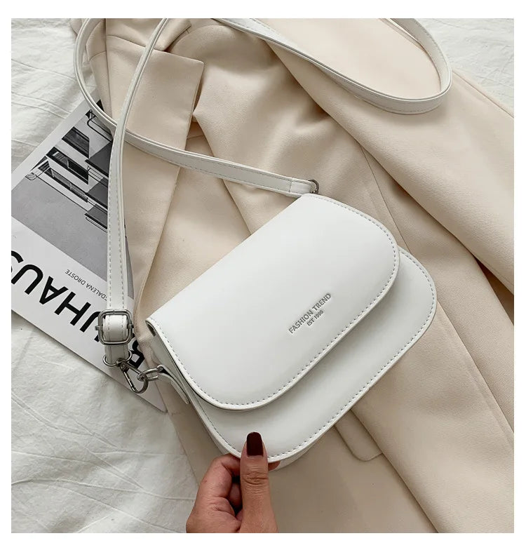 Trendy Saddle Shoulder Bag Women PU Leather Crossbody Bag Simple Solid Color Flap Messenger Bag Fashion Handbags Pouch