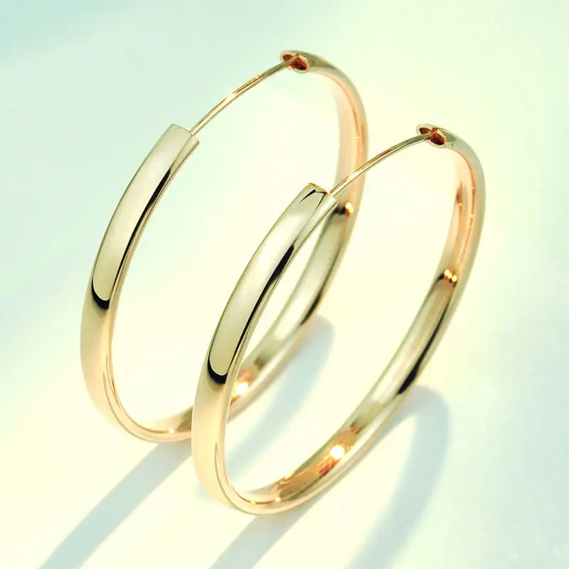 Senlissi - New 18K Gold Plated Hoop Earrings For Women 925 Sterling Silver  3.0mm Fashion Earring Cерьги Kольца 3/4/5/6/7CM