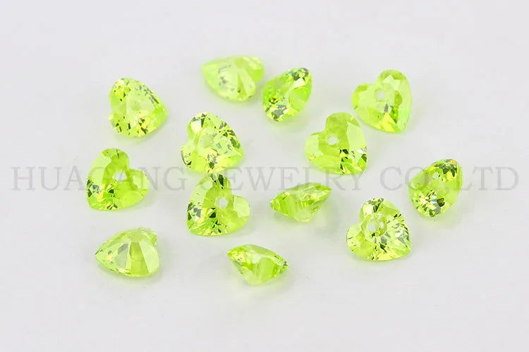 5A Single Hole Heart Shape Cubic Zirconia Stone sapphire Tanzanite aquamarine Green Loose CZ Stones Synthetic Gems Beads