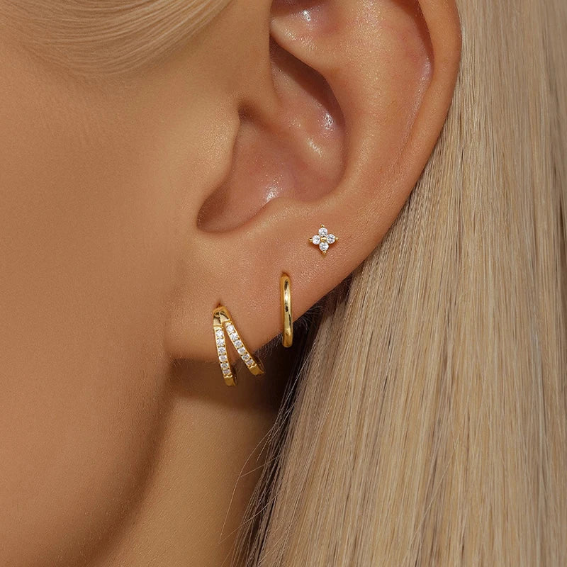 3PCS Trendy Double-layer Circle Cubic Zircon Star Hanging Earrings Set For Women Korean Fashion Jewelry pendientes mujer