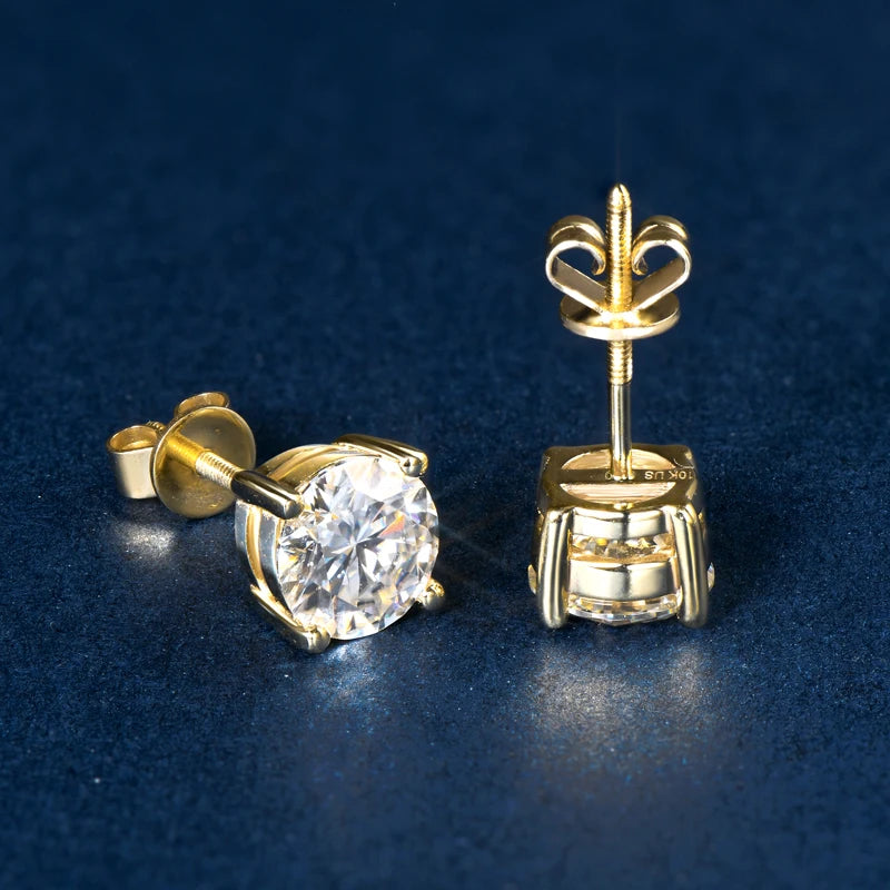 Solid 10K Gold Stud Earrings D Color Moissanite Piercing Earrings 2ct Certified Yellow White Gold Jewelry for Men Women 1.2ct