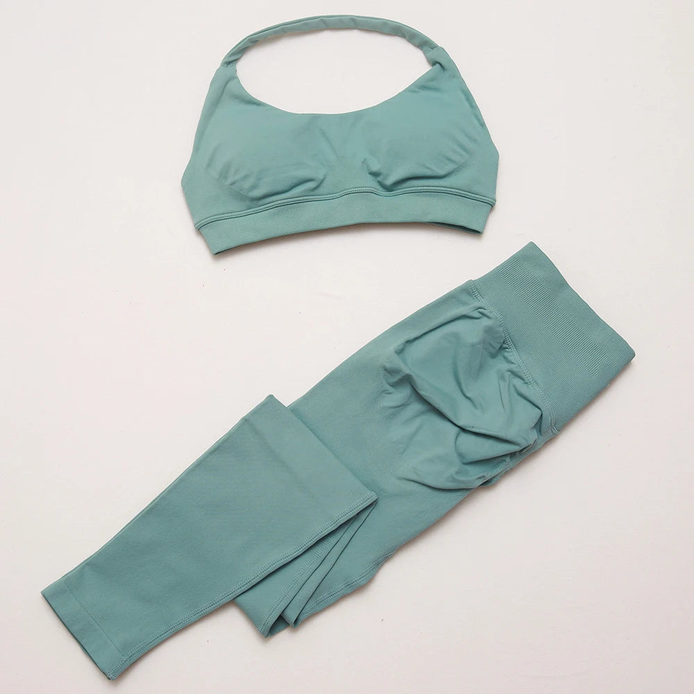 DF yoga Impact yoga outfit two pieces gym set Sports Bra matching leggings pants sets for woman workout clothes suit