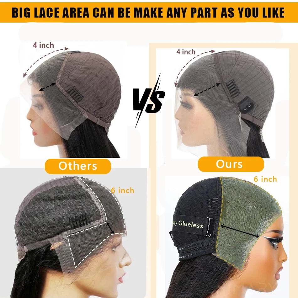 Ossilee 220 Density Pull Go Glueless Wigs with Elastic Drawstring Straight 13x6 HD Lace Front Human Hair Wigs Pre Cut Lace Wig