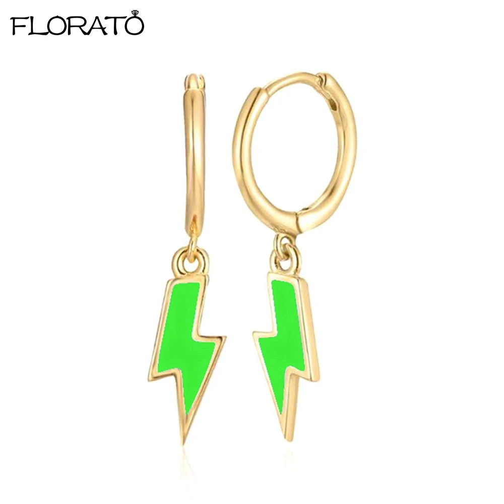 925 Sterling Silver Needle Lightning Pendant Earrings Charming Pave Crystal Gold Hoop Earrings for Women Fashion Jewelry Gifts