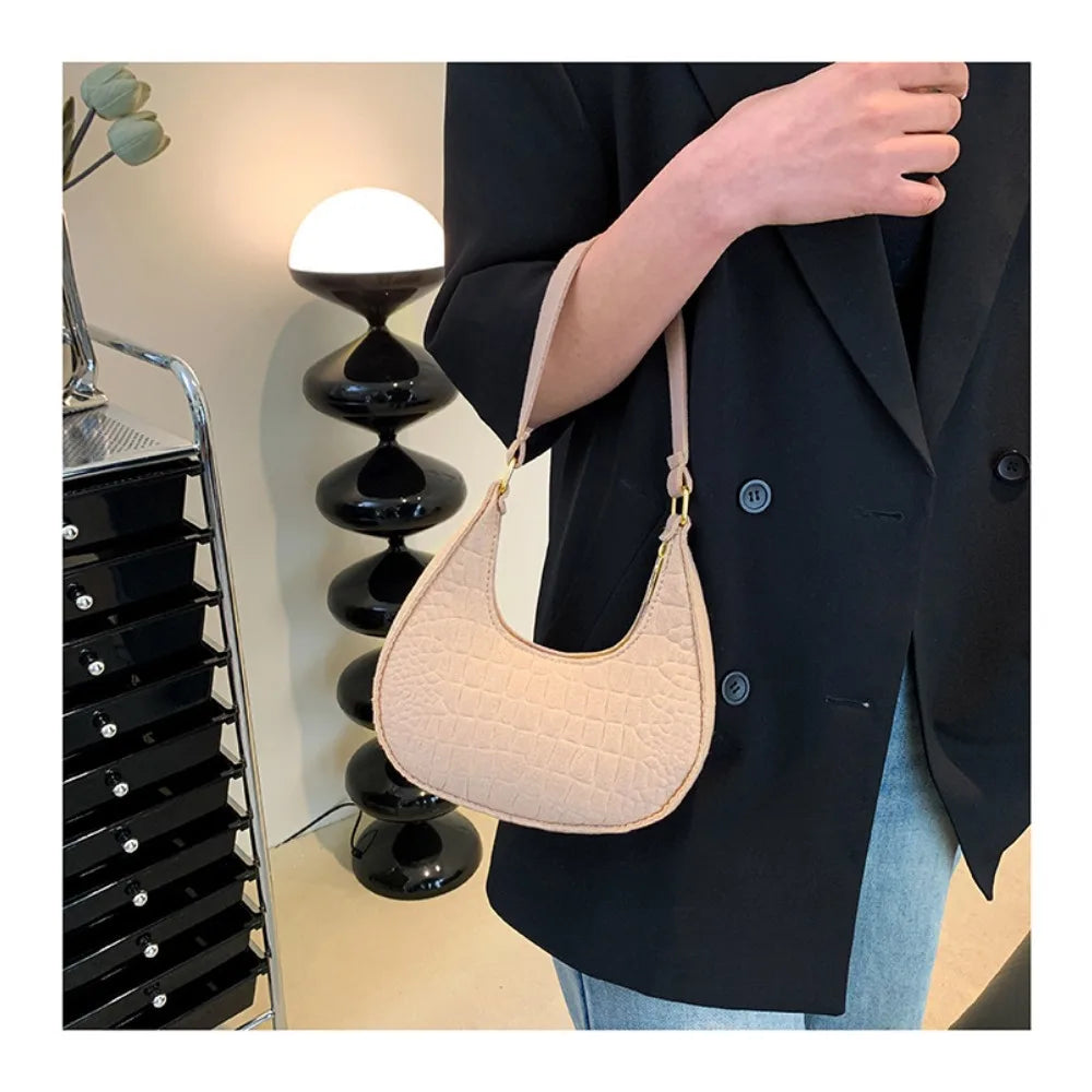 Women Bags Shoulder Retro Leisure Handbag Pure Felt Fashion Underarm Bag Crescent Saddle Bag for Ladies Advanced Armpit Bag 2025
