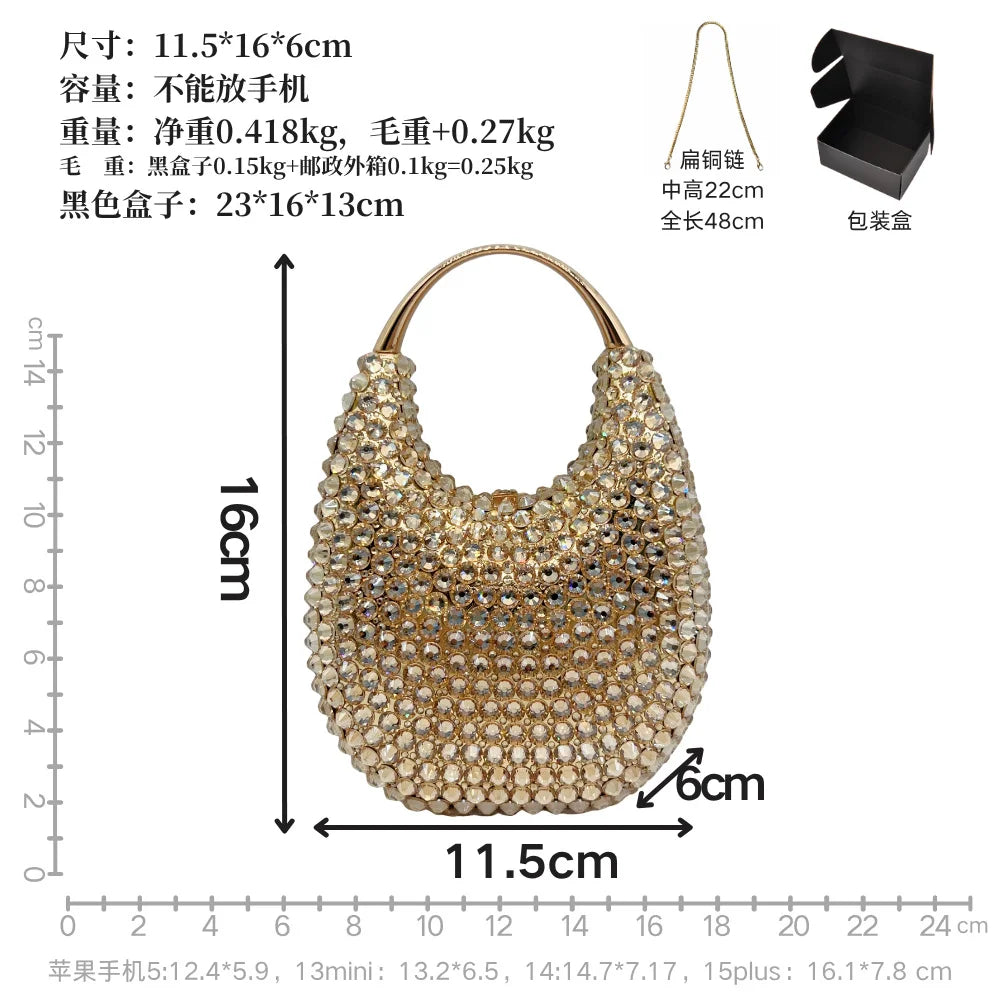 XIYUAN New Crystal Evening Bags Women Luxury Classy Unique Rhinestone Clutch Purses Wedding Party Handbag Diamond Top Handle Bag