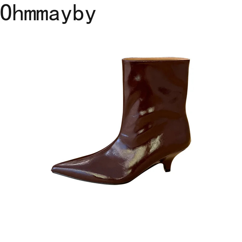 Autumn Winter Fashion Pointed Toe Women Ankle Boots Fashion Slip On Low Heels Shoes Street Style Banquet Party Short Botas Mujer