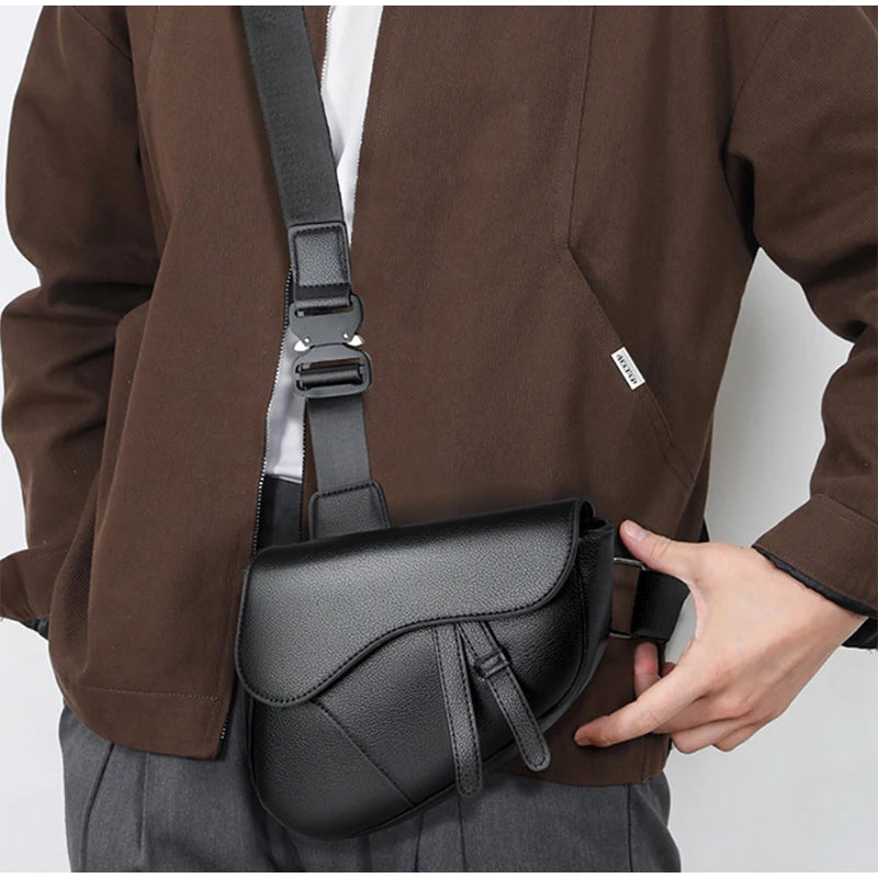 Simple Saddle Bag For Men Fashion Brand Crossbody Bag Zipper Shoulder Bag Lightweight Purse For Men Solid Color Casual Chest Bag