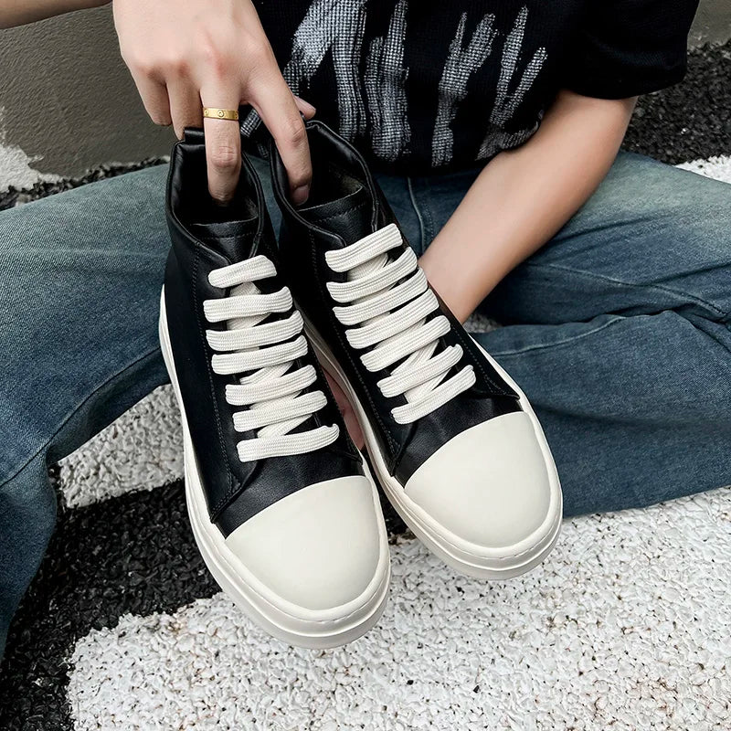 Street Style Ankle Boots for Men Genuine Leather High Top Shoes Fashion Brand Motorcycle Boots Thick Bottom  Male Walking Shoes