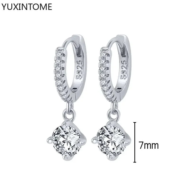 925 Sterling Silver Ear Needle Fashion Hoop Earrings White Crystal Luxury Women's Silver Earrings Wedding Women's Jewelry Gift