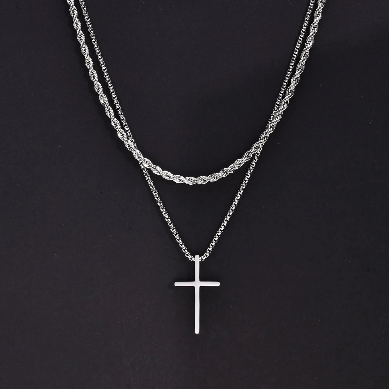 Trendy Cross Necklace for Men Boys,Simple Stainless Steel Cross Pendant Necklaces,Male Jewelry Sets