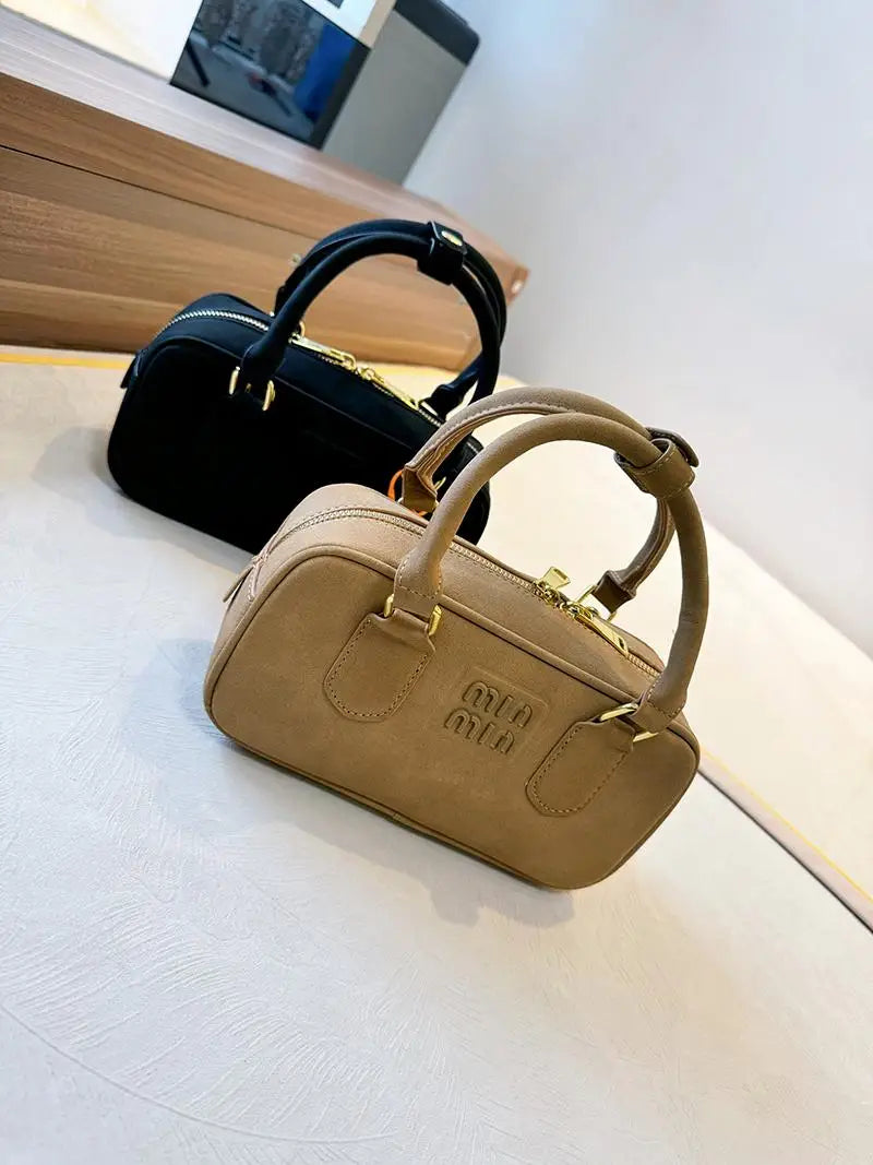 Luxury Suede Square Handbag Women's Faionable Vintage Boston Bowling Bag Soft Handle Briti Sle Casual Pure Color