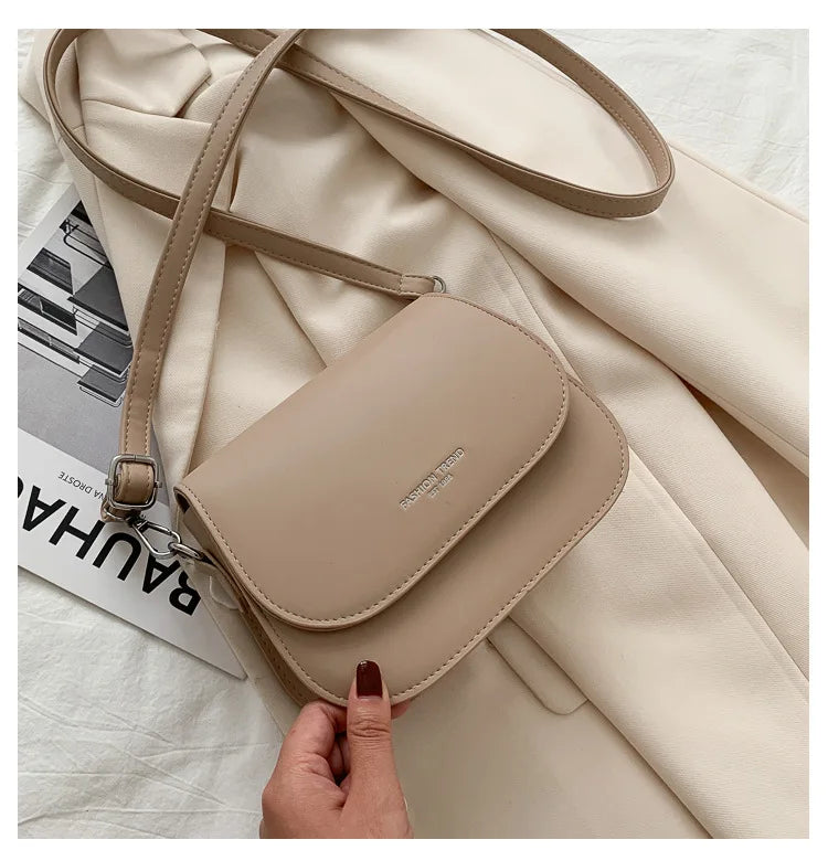 Trendy Saddle Shoulder Bag Women PU Leather Crossbody Bag Simple Solid Color Flap Messenger Bag Fashion Handbags Pouch