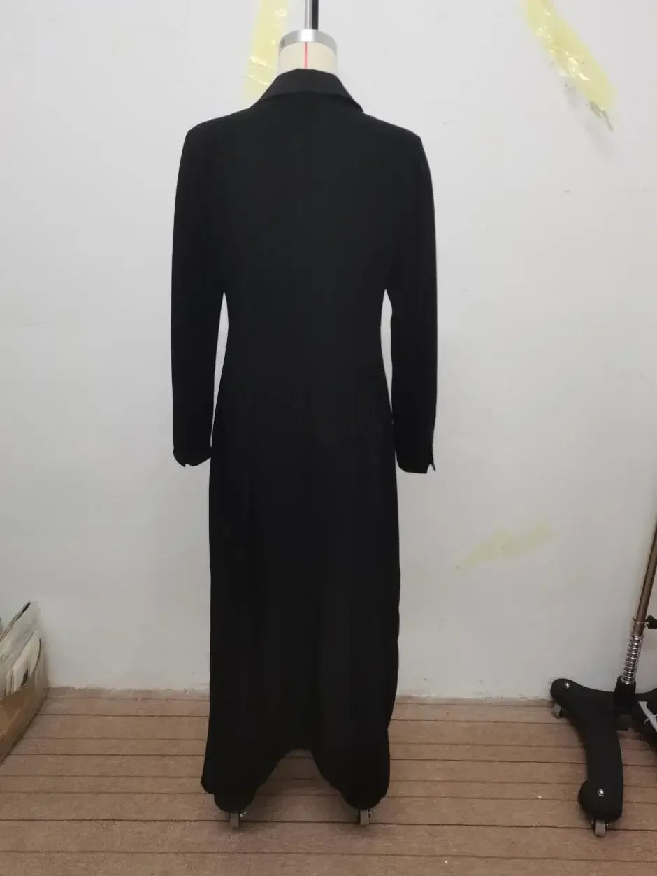 Missuoo Women's Black Extra-long Blazer Coat Lapel V-neck Long Sleeves Split-side Elegant Outerwears 2025 Fall New