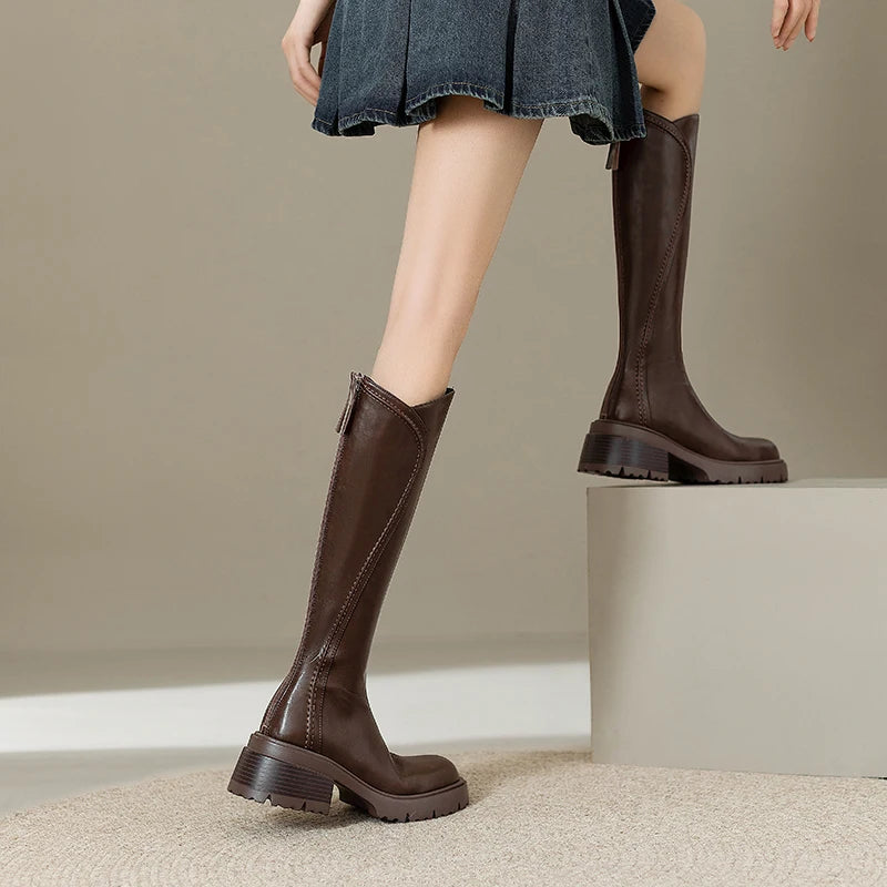 Winter Vintage Platform Woman Knight High Boots Concise Soft Plush Thick Sole Shoes Ladies Stretch Slim Modern Long Botas