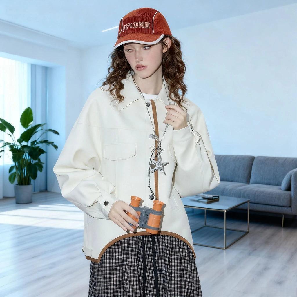 Women's Color Block Long Sleeve Coat Asymmetrical Hem Jacket Turn Down Collar Fashion Outerwear Autumn Casual Style New Arrivals