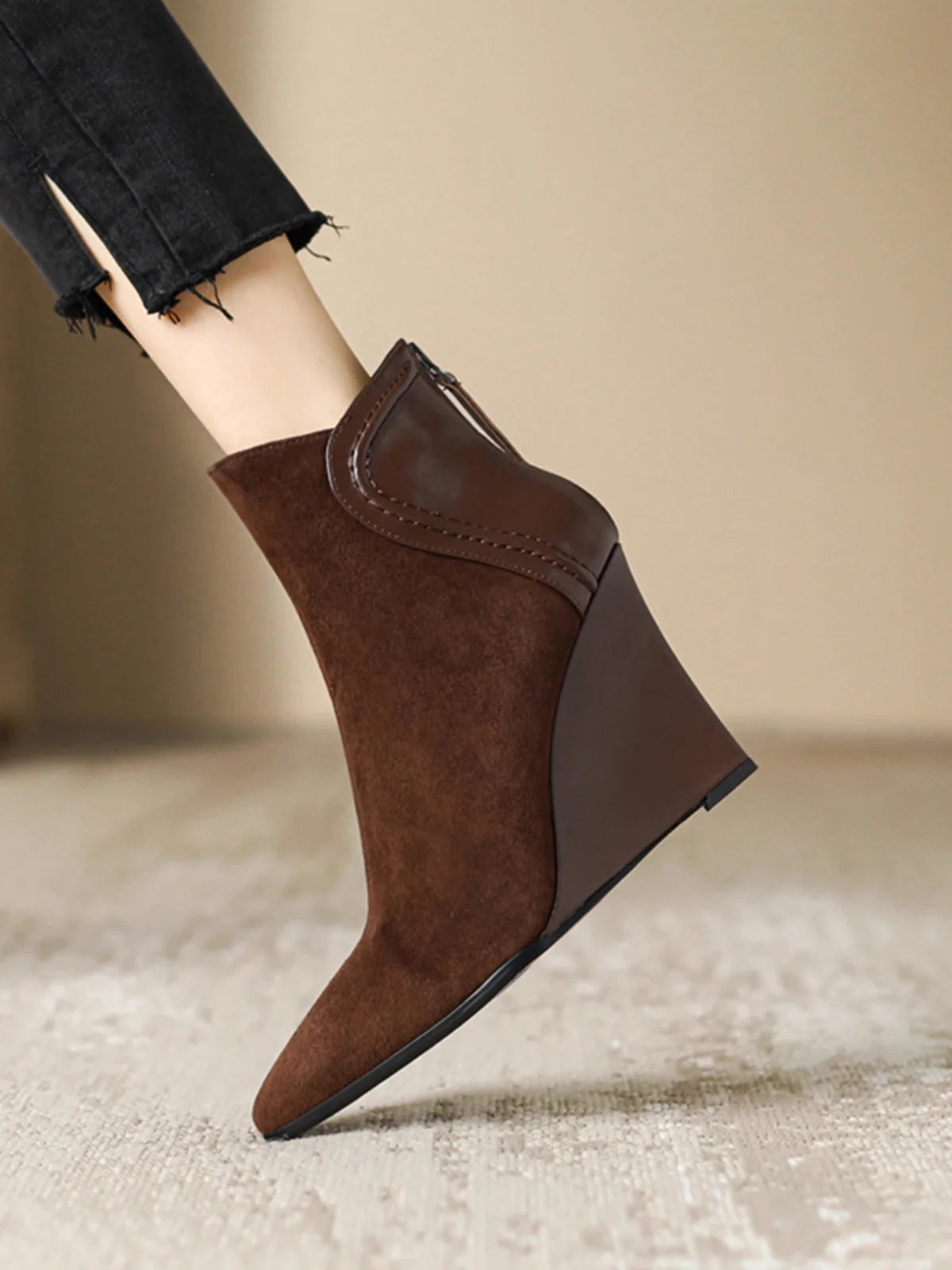 Wedges Women's Ankle Boots Pointed Toe Fashion Shoes Designer Suede Winter Boots 2025 High Heels Dress Luxury Botas Para Mujer