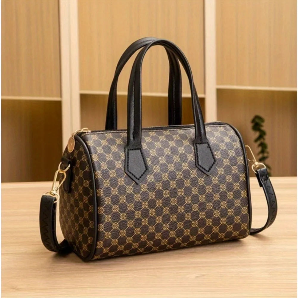 Vintage contrasting color printed handbag Boston women's bag mobile phone bag shoulder cross pillow bag