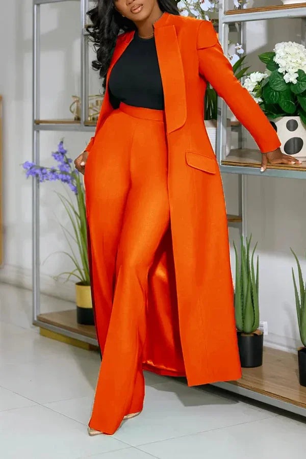 Women's Set Full Sleeve X-Long Blazer Coat+ Long Pant Suit 2025 Spring Streetwear Two 2 Piece Set Africa OL Work Outfits