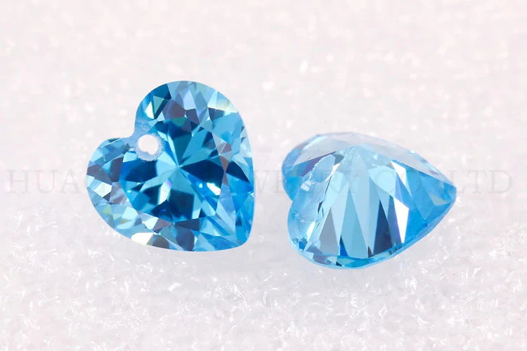 5A Single Hole Heart Shape Cubic Zirconia Stone sapphire Tanzanite aquamarine Green Loose CZ Stones Synthetic Gems Beads