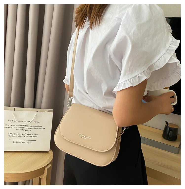 Trendy Saddle Shoulder Bag Women PU Leather Crossbody Bag Simple Solid Color Flap Messenger Bag Fashion Handbags Pouch