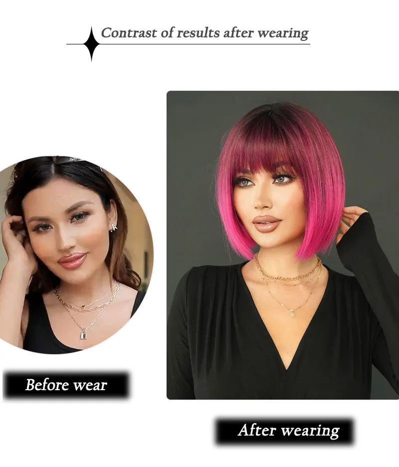 NAMM Rose Pink Short Wig for Women Daily Party Overhead Dyeing Black Natural Synthetic Lavender Heat Resistant Straight Wigs