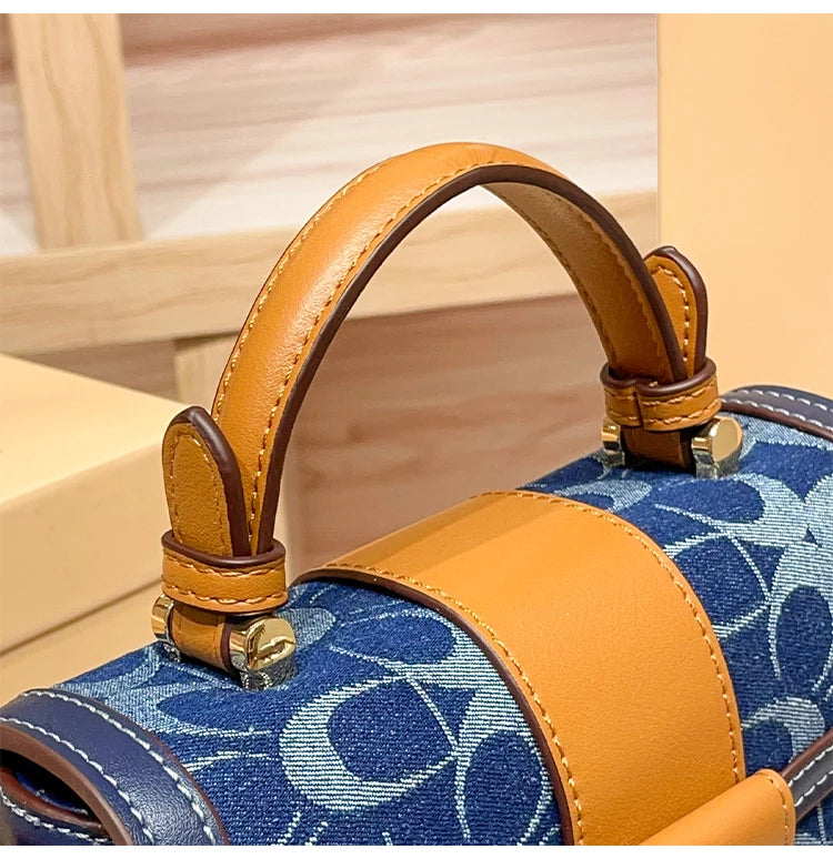 Ladies' handbag, light luxury retro denim canvas bag, fashionable 2025 new style saddle bag, high-end single shoulder crossbody