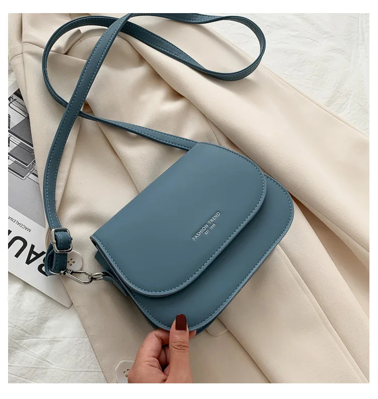 Trendy Saddle Shoulder Bag Women PU Leather Crossbody Bag Simple Solid Color Flap Messenger Bag Fashion Handbags Pouch